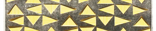 Vibrating Triangles (Gray on Yellow) relief collage by Bill Brookover