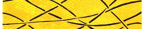 Six dark lines move and weave from left to right over varigated yellow background