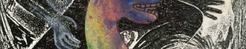 Death of Orpheus: Rainbow Serpent, mixed media artwork by Lesley Mitchell