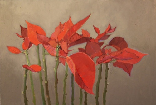 Leo Robinson, Poinsettia, 2016, 11 x 16, oil on panel, Heavybubble