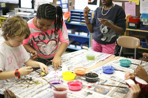 decorating paper with PD Packard at Heavy Bubble for Philadelphia Open Studio Tours