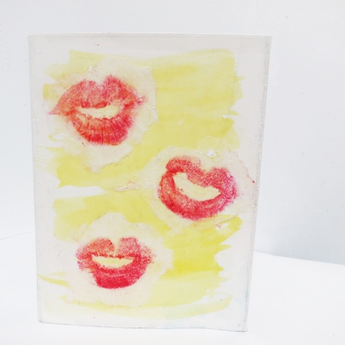 rice paper, lipstick, collage, water color 