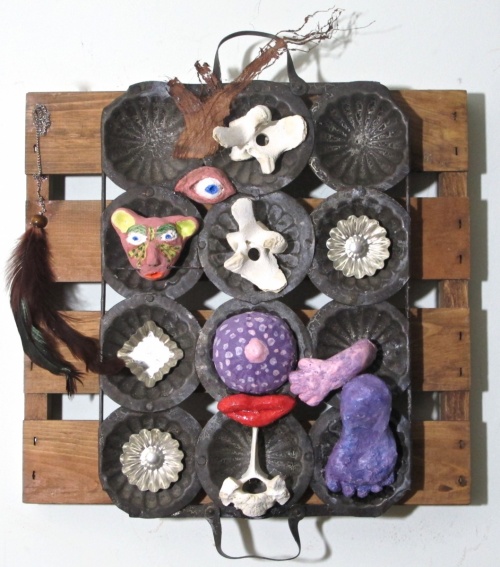 Shamans Rise Up - mixed media assemblage, incorporating paper clay
