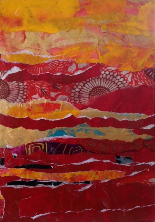 Scherzo in Red and Gold, mixed media painting by Tom Hlas