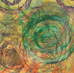 Spiral Maze #1, drawing on paste paper by Lesley Mitchell